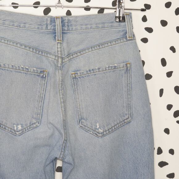 Agolde Light Wash Distressed Riley High Rise Straight Leg Cropped Jeans - Picture 7 of 12